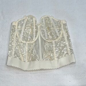 Goddess Bra Lace Bustier longline bra 40‎ D cream lace floral